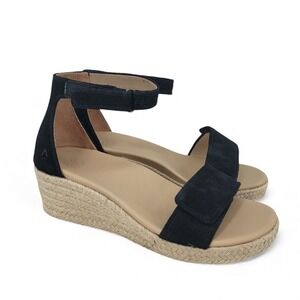 Abeo Riviera Ankle Sandals Womens‎ 8 Black Suede Espadrille Wedge Comfort
